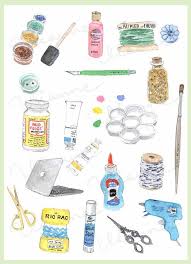 Clip Art Watercolor Vintage Craft Supplies Set 22 Images Digital Download Glue Scissors Glitters Water Colors Brush Twine Buttons Clip Art Vintage Crafts Watercolor Art