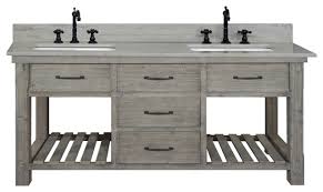 60 inch double sink bathroom vanity in rustic brown with barn door style doors $2,117.00 $1,629.00 sku: 72 Rustic Solid Fir Double Vanity Gray Driftwood Farmhouse Bathroom Vanities And Sink Consoles By Infurniture Inc Wk8272 G Cs Sq Top Houzz