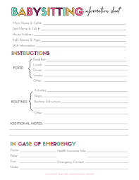 Download Free Babysitting Information Printable This Babysitter Information Sheet Simplifies Life And Assure Babysitting Babysitting Jobs Babysitter Printable