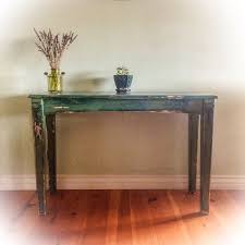 Boho Style Entry Table With Key Hooks In Weathered Blue Green Hues Shabby Chic Entryway Entryway Tables Painted Furniture