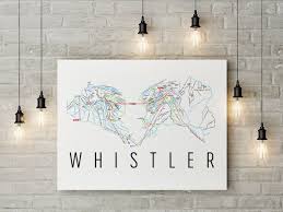 Whistler Ski Map Art Trail Map Print Poster Map Art Modern Map Map Print