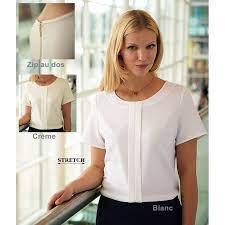 Parcourez la rubrique chemise manches courtes pour femme. Chemisier Femme Crepe De Chine Manches Courtes Zip Dore Au Dos