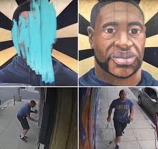 It's believed a white supremacist group is behind the vandalism of at least one of two george floyd statues that were vandalized in new jersey authorities are now searching for four men who were caught on surveillance video vandalizing the brooklyn statue, which had been unveiled on juneteenth. Salon Owner Says Man Who Defaced George Floyd Mural Returned To Apologize Long Beach Post News