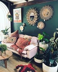 An Eclectic Boho Living Area Bohemian Style Living Room Dark Walls Living Room Boho Living Room