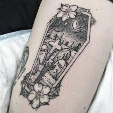 Katherine Miki On Instagram Flash Piece For Elly Thank You Tattoo Tattoos Ink Art Artwork Design Tattoodesig Tattoos Coffin Tattoo Spooky Tattoos