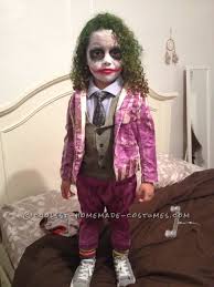 Creative And Unique Homemade Joker Costume For A Toddler Joker Costume Cool Halloween Costumes Joker Halloween Costume