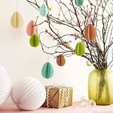 Deko Fur Osterstrauch Selber Machen Aus Papier 3d Ostereier In Bunten Farben In 2020 Easter Paper Crafts Easter Crafts Easter Design