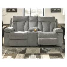 Mitchiner Double Reclining Loveseat With Console Light Gray Signature Design By Ashley Reclining Sofa Drop Down Table Sofa