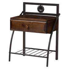 Constructed from silver metal, this nightstand features cool rivet detailing along its edges. Jevenci Vintage Antique Dark Bronze Metal And Wood 1 Drawer Nightstand Walnut Baxton Studio Target