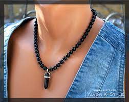 Black Onyx Necklace Onyx Beaded Necklace With Onyx Point Pendant Mens Crystal Hexagon Necklace Black Crystal N Black Onyx Necklace Men S Necklace Onyx Necklace