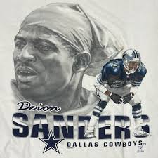 Vintage DEION SANDERS DALLAS COWBOYS Large White Lee Sport Short Sleeve  T-Shirt