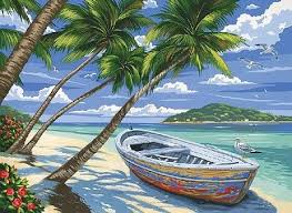 Colart Tropical Beach Row Boat On Beach Acrylic Paint By Number 11 5 X15 5 Replaces 85499 Tropical Beach Painting Art Pictures Beach Painting