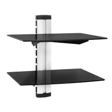 Etagere murale contemporaine en chene en acier inoxydable. Etagere Murale 2 Tablettes Pour Lecteur Dvd Blu Ray 45 X 42 X 33 Cm Pas Cher Tectake