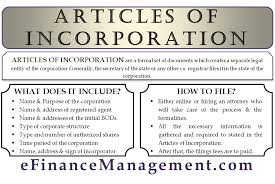 Articles Of Incorporation Efinancemanagement Com Business Investment Accounting And Finance Finance Investing