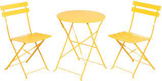 Product titlecostway 3 pcs folding bistro table chairs set garden. Amazon Com Grand Patio Premium Steel Patio Bistro Set Folding Outdoor Patio Furniture Sets 3 Piece Patio Set Of Foldable Patio Table And Chairs Yellow Furniture Decor