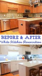 Before And After White Kitchen Renovation Painted Cabinets River White Granite Datile Encha White Kitchen Renovation Kitchen Renovation Diy Kitchen Remodel