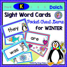 kindergarten winter dolch sight word cards pocket chart game