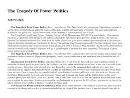 The Tragedy Of Power Politics