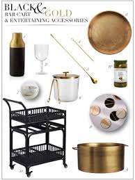 Black And Gold Bar Cart A New Favorite Bar Cart With Black And Gold Entertaining Accessories Kelley Nan Gold Bar Accessories Entertaining Game Night Decorations