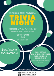 We have trivia topics in tons of areas: 2017 Trivia Night Flyer Workers Arts And Heritage Centre