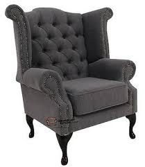 Chesterfield Armchair Queen Anne High Back Wing Chair Verity Steel Grey Fabric Chesterfield Armchair Wing Chair Queen Anne Furniture