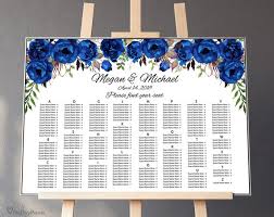 royal blue wedding seating chart template by alphabet boho