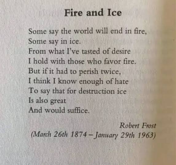 Fire and Ice, poem by Robert Frost : r/gameofthrones