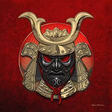 The japanese kendo mask is. Japanese Samurai Domaru Armor Headgear Gold Samurai Helmet With Black Face Mask Over Red Velvet Digital Art By Serge Averbukh