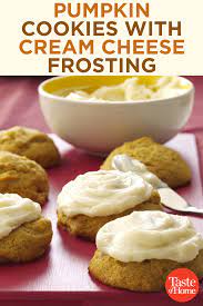 Pumpkin Cookies With Cream Cheese Frosting Recipe Pumpkin Cookies Snacks Pumpkin Recipes
