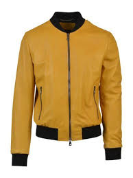 Dolce Gabbana Leather Bomber Jacket In Yellow Modesens Leather Bomber Jacket Leather Flight Jacket Brown Bomber Jacket