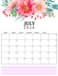 Best July 2020 Floral Calendar In 2020 Free Printable Calendar Templates Printable Calendar Template Free Printable Calendar