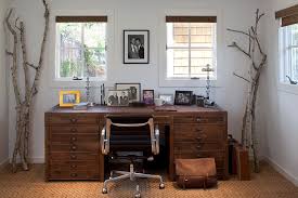 Cabinets are rustic cherry with two stain colors: Cozy Workspaces Home Offices With A Rustic Touch