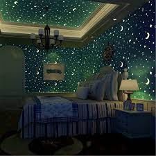 3d Luminous Romantic Stars Moon Wallpaper For Walls Boys Girls Children Room Non Woven Printed Ceiling Fluorescent Wall Covering In 2021 Home Wallpaper Home Decor Bedroom Design