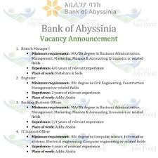 Abyssinia bank has earned a net profit of 853.64 million birr for the 2020 / 2019 budget year. Abyssinia Bank Vacancy 2020 Abyssinia Bank Vacancy 2020 New Job Vacancy Sunrise Bank Jobs For Freshers And Experienced Candidates Are Posted Here Floretta Sloop
