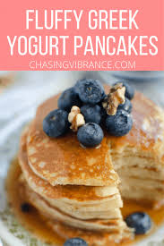 Serve them topped with fresh fruits and maple syrup! Fluffy Greek Yogurt Pancakes Easy Healthy Chasing Vibrance