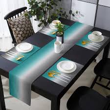 Colorbird french stripe table runner farmhouse style cotton linen runners for kitchen dining living room table linen…. Buy Amarainy Table Runner With Place Mats Set Of 7 Heat Resistant Washable Cotton Linen Dining Mat Sets Grey And Turquoise Ombre Home Decor Placemat For Dining Table Kitchen Living Room Office Picnic Online In Turkey B095ntd59f