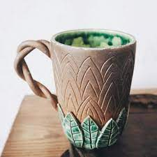 Carve Leaves And Glaze It Green Pottery Mugs Clay Pottery Handmade Pottery