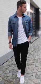 Pin By Oskars Valtenbergs On Boy In 2020 Mens Casual Outfits Casual Wear For Men Denim Shirt Men