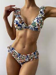 Subito a casa e in tutta sicurezza con ebay! Costume Da Bagno Bikini Con Orlo Arricciato Floreale Shein Italia