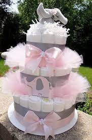 Diaper Cake Light Pink Gray Elegant Elephant Baby Girl Baby Shower Diaper Cake Centerpiece Baby Girl Elephant Elephant Diaper Cakes Baby Diaper Cake