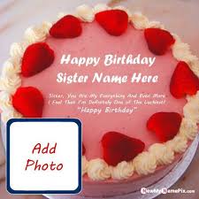 Birthday Cake For Sister With Quotes In Hindi Sunflower Birthday Cake For Sister Name And Photo Frame In 2020 Happy Birthday Cakes Birthday Cake With Photo Happy Birthday Cake Images