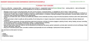 A job application letter is sent or uploaded with a resume when applying for jobs. Nursery Manager Experience Certificate