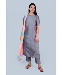 Grey Art Silk Suit Paired With Leharia Duppatta Shades 3024249