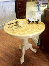 Small Round Oak Accent Table Painted With Chalk Paint In Color Versailles Decoupaged With Print Annie Sloan Painted Furniture Storing Paint Stencil Furniture