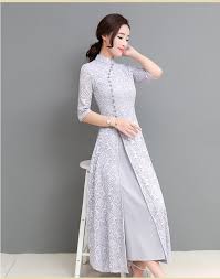 Áo dài cách tân ren hoa chân váy xòe siêu sang - SX09