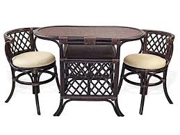 Borneo Compact Dining Set Table 2 Chairs Dark Brown Handmade Natural Wicker Rattan Fur Contemporary Dining Room Sets Dining Furniture Sets Table And Chair Sets