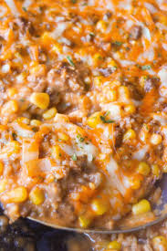 Ground Beef Dinner Loaded With Cheese Corn And Tomato Soup This Stove Top Dish Is Cooked In A Skillet Ground Beef Dishes Beef And Rice Ground Beef Rice
