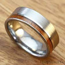 Tungsten Carbide Ring With Hawaiian Koa Wood Inlay 7mm Width Flat Style Matte Finish This Wooden Wedding Ring Wooden Rings Engagement Wedding Ring For Him