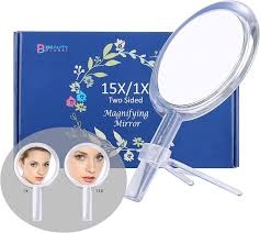 Amazon Com Beauty Planet 6 Inch 15x Magnifying Mirror Two Sided Mirror 15x 1x Magnification Makeup Mirror With Handheld Stand Use For Makeup Application Tweezing Blackhead Blemish Removal Silver