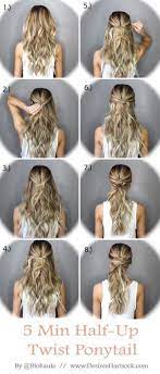 5 Minute Half Up Ponytail Twist Hair Long Hair Braids Diy Hair Hairstyles Hair Tutorials Easy Hairstyles Diyhairstyl Twist Ponytail Hair Styles Hair Braid Diy